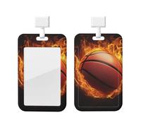 Porte-badge vertical étanche et scellable avec fenêtre transparente, motif basketball en feu, pour cartes d'identité coulissantes et porte-cartes de visite. Pochette de protection idéale pou