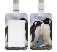 Porte-badge vertical « I Love Penguins » avec lanière détachable et robuste - Étanche - Pour infirmière, officier, enseignant, personnel de sécurité