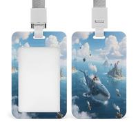 Porte-badge vertical imprimé baleine à vapeur pour bureau, école, carte d'identité, carte de proximité, permis de conduire, permis et laissez-passer
