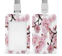 Porte-badge vertical imprimé cerisier japonais en fleurs de cerisier - Convient pour le bureau, l'école, la carte d'identité, la proximité, le permis de conduire et le laissez-passer