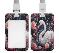 Porte-badge vertical imprimé cygne floral pour bureau, école, carte d'identité, carte de proximité, permis de conduire, carte de permis et laissez-passer