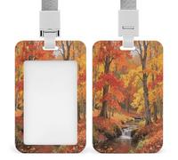 Porte-badge vertical imprimé feuilles d'érable d'automne pour bureau, école, carte d'identité, carte de proximité, permis de conduire, carte de permis et laissez-passer