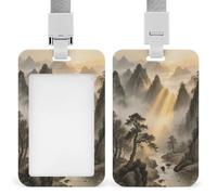 Porte-badge vertical imprimé montagnes, nuages et brume, convient pour bureau, école, carte d'identité, carte de proximité, permis de conduire, carte de permis et laissez-passer