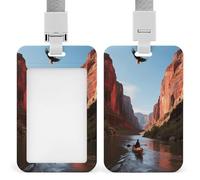 Porte-badge vertical imprimé rivière canyon rouge adapté pour bureau, école, carte d'identité, carte de proximité, permis de conduire et laissez-passer