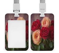 Porte-badge vertical imprimé roses de jardin pour bureau, école, carte d'identité, carte de proximité, permis de conduire, carte de permis et laissez-passer
