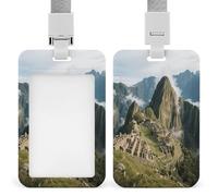 Porte-badge vertical imprimé ruines Machu Picchu - Convient pour bureau, école, carte d'identité, carte de proximité, permis de conduire, carte de permis et laissez-passer