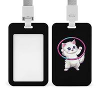 Porte-badge vertical pour chat danseur de hula-hoop avec cordon, idéal pour les enseignants, les agents et les voyages.