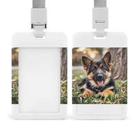 Porte-badge vertical pour chiot Berger Allemand avec cordon, clips amovibles et fenêtre d'identification. Convient aux enseignants et aux bureaux.