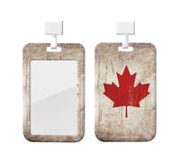 Porte-badge vertical rétro avec motif drapeau du Canada - Porte-badge coulissant en plastique rigide pour infirmières et bureau