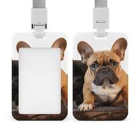 Porte-badge vertical robuste et mignon en forme de bouledogue français étanche avec lanière détachable avec fenêtre transparente - Cadeau pour infirmière, médecin, enseignant, bureau, femme et homme
