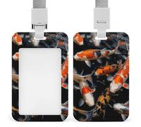 Porte-badge vertical transparent avec cordons de qualité supérieure - Motif poissons carpe japonais - Pour le bureau - Cadeau de sécurité pour homme et femme