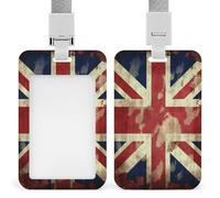 Porte-badge vertical vintage avec drapeau britannique avec cordon détachable et robuste pour infirmière, officier, enseignant