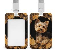 Porte-badge vertical Yorkshire Terrier dans la grotte avec lanière détachable rigide et robuste pour cartes de travail pour infirmière, officier, enseignant Se