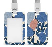 Porte-badge vintage à texture botanique rouge et bleue avec clip rétractable pour carte de protection pour le travail, le bureau, les médecins, les infirmières