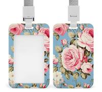 Porte-badge vintage bleu rose avec cordon de suspension, étui de protection vertical pour carte d'identité, multi-usage pour bureau, enseignant, infirmière