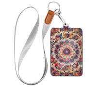 Porte-badge vintage bohème à motif mandala pour femme avec cordon et capacité de 3 cartes pour le personnel, les officiers, les étudiants, les médecins, les employés