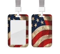 Porte-badge vintage en plastique avec motif drapeau américain avec lanière - Protection pour carte d'identité - Porte-badge avec fenêtre transparente - Pour infirmière, médecin, fournitures de bureau