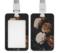 Porte-badge vintage rétractable avec motif roses blanches et marron pour le travail, le bureau, les médecins, les infirmières