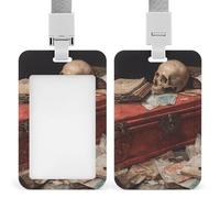 Porte-badge vintage rétractable avec motif tête de mort sur vieux livres pour le travail, le bureau, les médecins, les infirmières