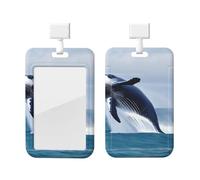 Porte-badge Whales at Sea avec cordon, protecteur de carte vertical, coque rigide en ABS transparent, bobine rétractable pour le travail et le bureau