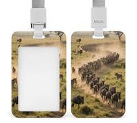 Porte-badge Wildbear Migration in The Grassland imprimé vertical pour bureau, école, carte d'identité, carte de proximité, permis de conduire, permis et laissez-passer