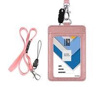 Porte-Badge, Wisdompro Double Face PU Cuir Porte-Cartes, avec 1 Fente pour Carte d’identité, 1 Fente pour Carte, 1 Sangle de Cou Détachable de 22 pouce - Or Rose (Vertical)