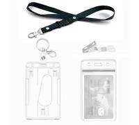 Porte Badges avec Cordon, clips, Porte badge transparent dur,pour Cartes de Proximité, Cartes de Crédit, Cartes d'Identité et Cartes, Porte Carte Bus (1 Set Vertical)