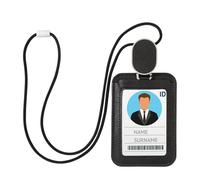 Porte-Badges en Pu Cuir Verticaux Badge Porte-Cartes avec Cordon Rétractable Lanière avec Porte-Carte D'Identité pour Le Travail, L'école, Bureau Noir