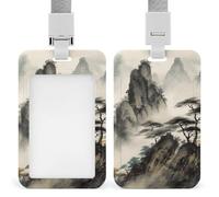 Porte-badges représentant des paysages chinois, avec fente à tirer et cordon, étanche, en plastique, vertical, pour cartes d'identité professionnelles, documents de voyage portables et protection amov
