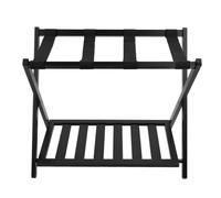Porte-Bagages, Support de Valise Pliable Noir à Double Couche en Bois Large et Solide avec Sangles Renforcées, Construction en Bois Massif pour Chambre à Coucher, Rangement