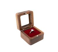 Porte Bague Vintage Boîte à bijoux en bois, boîte d'exposition de bagues d'amoureux, support rangement mariage for Couples, amour d'anniversaire(Red-Single)