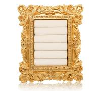 Porte-bague vintage doré pour femme - Support pour bague de fiançailles (3,94 x 3,54 po) avec coussinet en velours - Organiseur en résine dorée - Présentoir à bijoux idéal pour cérémonie de mariage