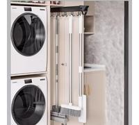 Porte-balai coulissant multifonction - Support de rangement mural peu encombrant pour garage, cuisine, placard et armoire - Design extractible (25,9 cm) - Organisation facile et rangement robuste