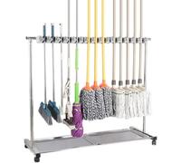 Porte-Balai De Vadrouille Mobile Mettre Vadrouilles Humides Porte-Outils De Nettoyage Au Sol, Chariot D’Outils De Rangement De Station De Ménage avec Roues, pour Gar, L55cm*W41cm*H110cm