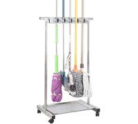 Porte-Balai De Vadrouille Mobile Mettre Vadrouilles Humides Porte-Outils De Nettoyage Au Sol, Chariot D’Outils De Rangement De Station De Ménage avec Roues, pour Gar, L133cm*W41cm*H110