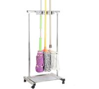 Porte-Balai De Vadrouille Mobile Mettre Vadrouilles Humides Porte-Outils De Nettoyage Au Sol, Chariot D’Outils De Rangement De Station De Ménage avec Roues, pour Gar, L65cm*W41cm*H110