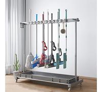 Porte Balai En Acier Inoxydable,Mobile Support De Balai À Serpillère,Chariot À Outils De Nettoyage Avec Roues,Porte Outils De Jardin,Support De Vidange Pour Vadrouille Humide,Rangement Buanderie Garag