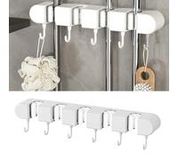 Porte Balai Mural Accroche Balai Mural Porte Balais Mural avec 5 Supports et 6 Crochets Auto Adhésif Support Support Balais Mural Porte Balais Mural，pour La Cuisine, La Salle de Bain, Jardin (Blanc)