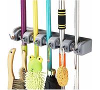 Porte Balai Mural Multifonctions,Support Cintre de Rangement pour Votre Cuisine,Garage,Buanderie (5 Emplacements et 6 Crochets)