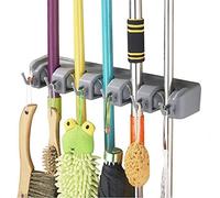 Porte Balai Mural Multifonctions, Support Cintre de Rangement, Râtelier, Porte-Outils, pour Accrocher Outils, pour Cuisine, Garage, Buanderie (5 Emplacements et 6 Crochets)