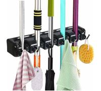 Porte-balai mural multifonctionsupport de rangement avec 5 emplacements et 6 crochets pour cuisine et garage PZCC
