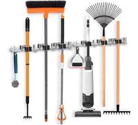 Porte Balai Mural - Non spécifié - 2 Pièces - Acier Inoxydable - 6 Positions - 8 Crochets