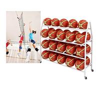 Porte Ballon Basket Étagère Métallique Organisateur D'équipement De Sport | Support De Rangement à 4 niveaux Avec roulettes Pour Basket-ball, Basket-ball Football Garage(White,140CM)
