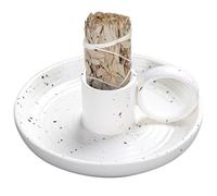 Porte-bâtons Palo Santo, Porte-encens en Céramique, Support De Sauge pour Brûler, Plateau Récupérateur De Cendres pour Salle De Yoga De Méditation, 12x12x4cm