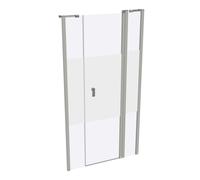 Porte battante design pure à 4 angles avec segment fixe et partie secondaire en niche, largeur:100cm hauteur:190cm, fixation gauche & droite, 8P7301087375, Cabines de douche: Profilé verre argent mat