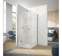 Porte battante Design pure à 4 angles avec segments fixes avec ferrure, largeur:90cm hauteur:197cm, fixation à gauche, 8P9003092322, Cabines de douche: Profil couleur chrome brillant verre ESG clair a