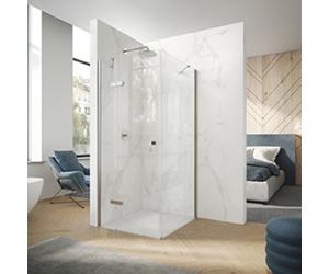 Porte battante Design pure à 4 angles avec segments fixes avec ferrure, largeur:90cm hauteur:197cm, fixation à gauche, 8P9003092322, Cabines de douche: Profil couleur chrome brillant verre ESG clair a