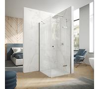 Porte battante Design pure à 4 angles avec segments fixes et ferrure, largeur:75cm hauteur:200cm, fixation à droite, 8P9111087322, Cabines de douche: Verre profilé argenté mat ESG clair avec ANTI-PLAQ