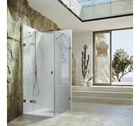 Porte battante Hahn SolvaPro sans cadre, segment fixe et panneau latéral, fixation à gauche, largeur porte 1201-1500mm, hauteur 2001-2200mm, largeur panneau latéral 200-1200mm, sur mesure, 7R098318231