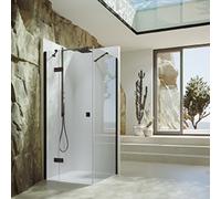 Porte battante HÜPPE SolvaPro à cadre partiel, 4 coins, avec segment fixe, fixation à gauche, largeur : 1200mm, 7T030455D316, Cabines de douche: Couleur du profilé bronze Verre ESG Sand Plus avec ANTI